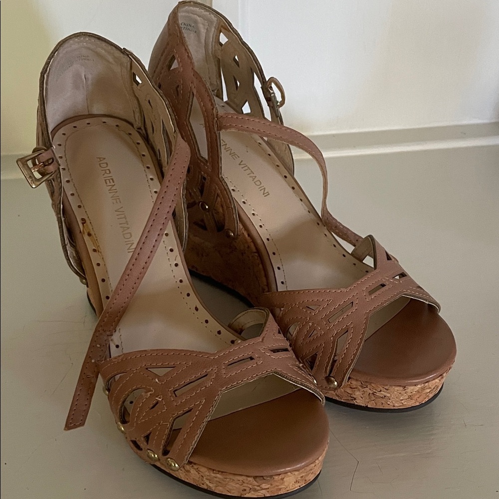 Adrienne Vittadini Tan Wedge Sandals